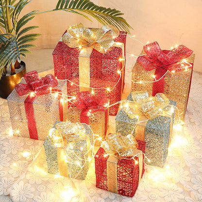 Decorações de Natal iluminadas Caixas de presente Conjunto 3 Iluminados LED