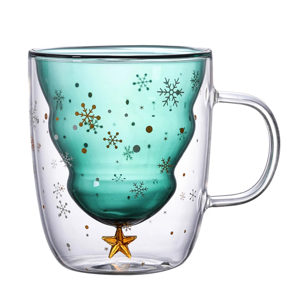 Caneca de vidro isolada de parede dupla, copo de café de Natal e copo de chá leite