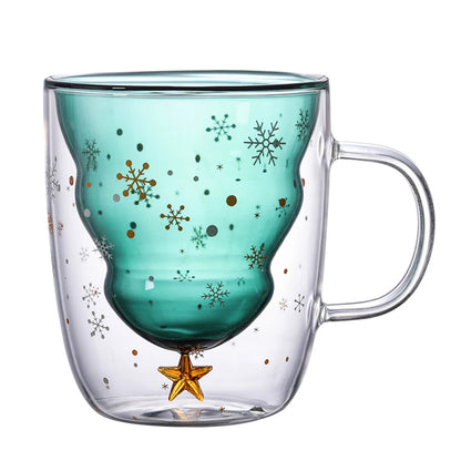 Caneca de vidro isolada de parede dupla, copo de café de Natal e copo de chá leite