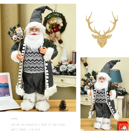 Boneco de Papai Noel em pé, enfeite de Natal para festa de Natal, lareira e férias 40cm