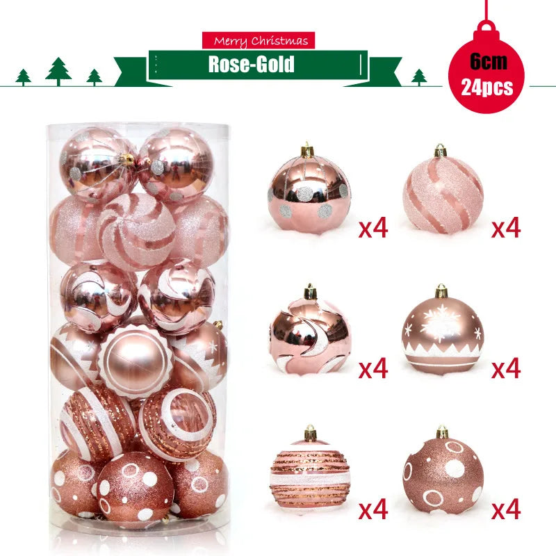 Enfeites de bola de Natal de ouro de 80 mm, 24 peças, conjunto de enfeites de alívio árvore