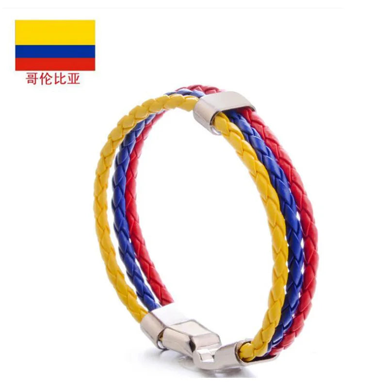Pulseira de couro com bandeira tecida à mão multicolorido bandeira nacional PU pulseira