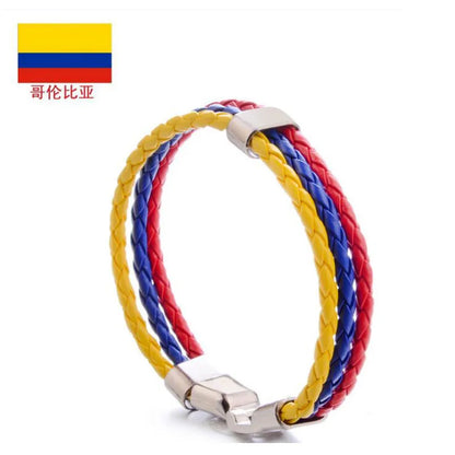 Pulseira de couro com bandeira tecida à mão multicolorido bandeira nacional PU pulseira