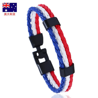 Pulseira de couro com bandeira tecida à mão multicolorido bandeira nacional PU pulseira