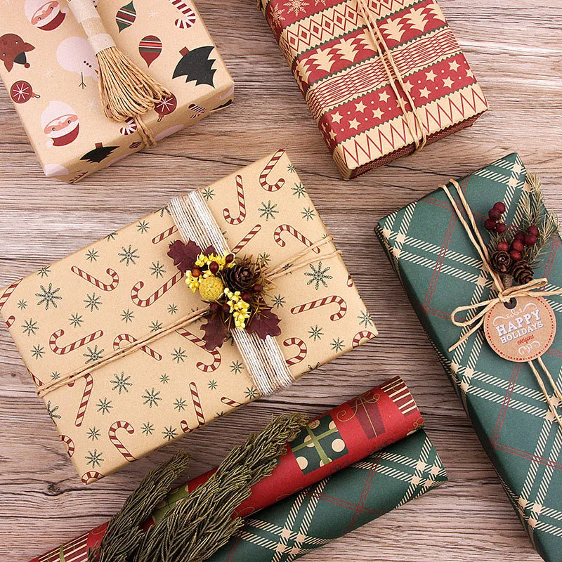 Papel kraft Embrulho Impressão Natal Folhas Papel de Embrulho de Caixa Presente e Natal