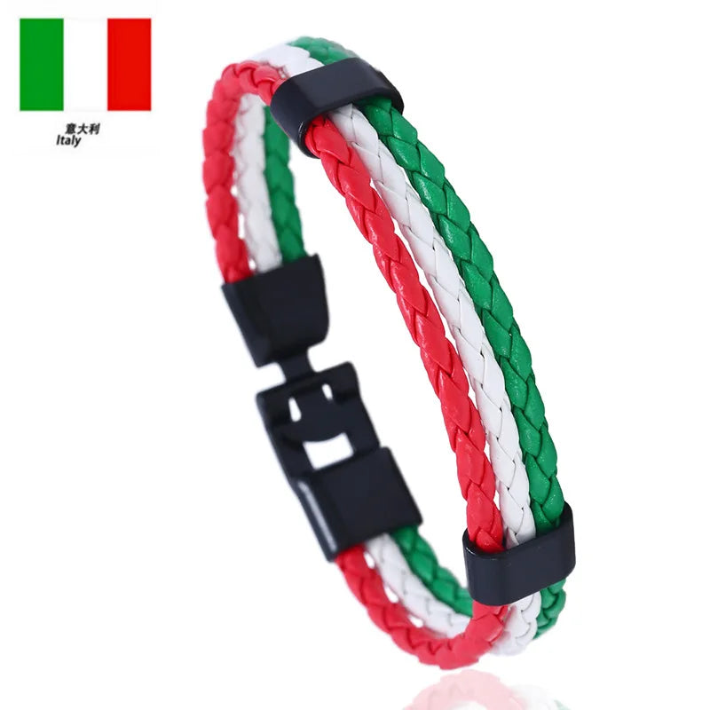 Pulseira de couro com bandeira tecida à mão multicolorido bandeira nacional PU pulseira