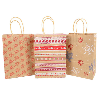 Kit de Sacolas Kraft para Embalagem e Presente - Estampa de Natal - 5 unidades -Natalina