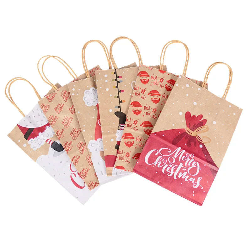Kit de Sacolas Kraft para Embalagem e Presente - Estampa de Natal - 5 unidades -Natalina