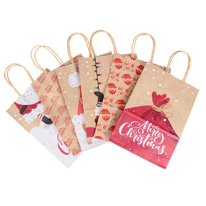 Kit de Sacolas Kraft para Embalagem e Presente - Estampa de Natal - 5 unidades -Natalina