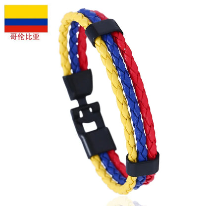 Pulseira de couro com bandeira tecida à mão multicolorido bandeira nacional PU pulseira