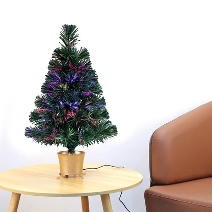 Mini árvore de Natal de mesa de fibra óptica pré-iluminada verde de 24" plantador dourado
