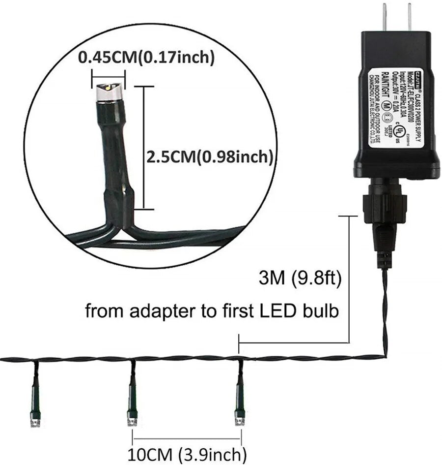 Cordão 10M 20M Led Fixo Prova D'água Fio Transparente