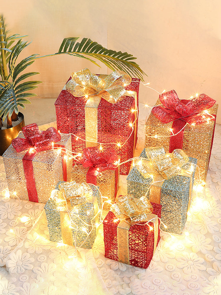 Decorações de Natal iluminadas Caixas de presente Conjunto 3 Iluminados LED