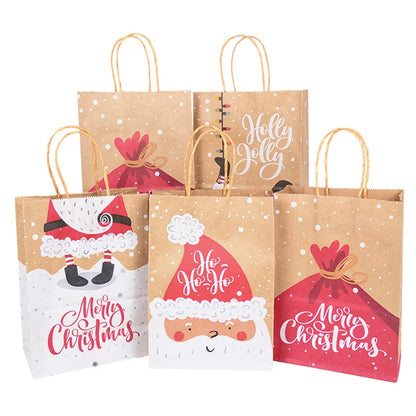 Kit de Sacolas Kraft para Embalagem e Presente - Estampa de Natal - 5 unidades -Natalina