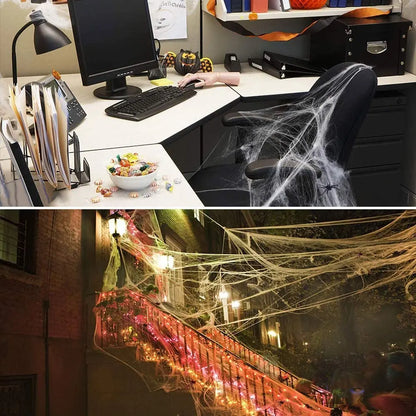 Teia de Aranha Esticável com 2 Aranhas Decorativas para Halloween