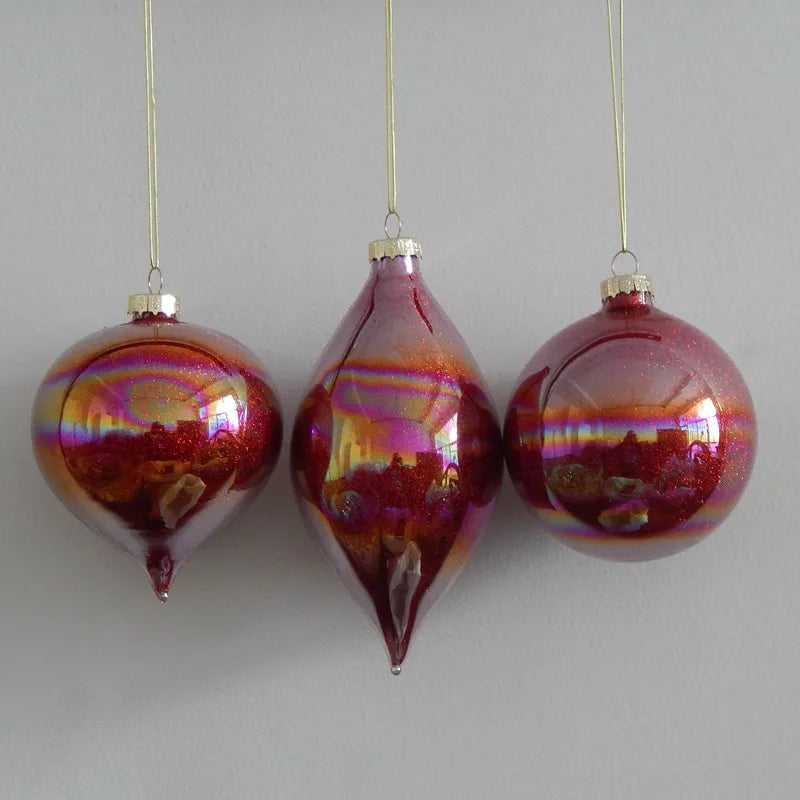 Bola de Natal Vidro Iridescente Borgonha Studio Ornamento de Bola de Nariz Tão Brilhante
