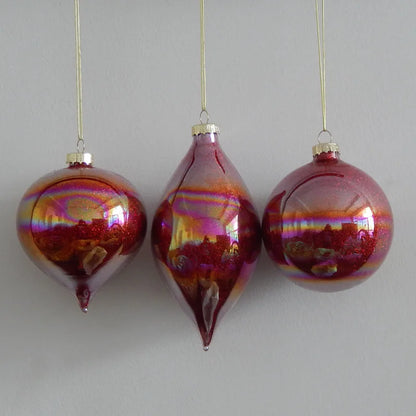 Bola de Natal Vidro Iridescente Borgonha Studio Ornamento de Bola de Nariz Tão Brilhante