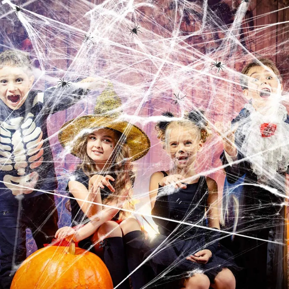 Teia de Aranha Esticável com 2 Aranhas Decorativas para Halloween