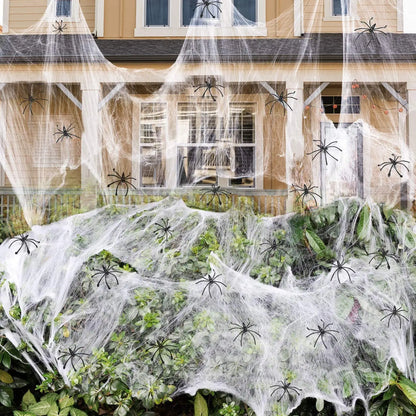 Teia de Aranha Esticável com 2 Aranhas Decorativas para Halloween