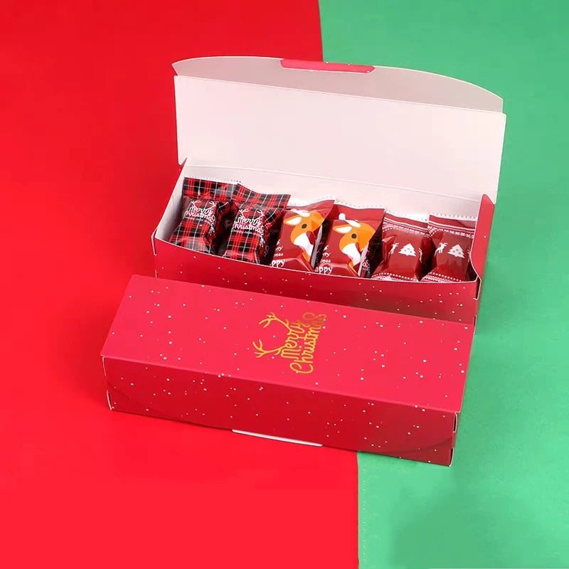 Caixa para Presentes e Doces Feliz Natal, de Papel Duplex e Tampa Visor Acetato