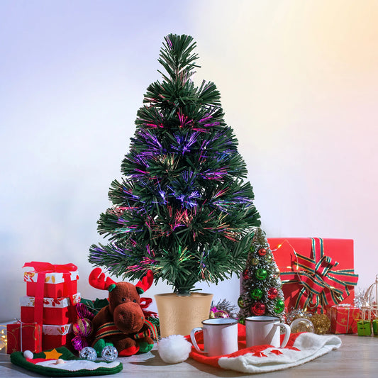 Mini árvore de Natal de mesa de fibra óptica pré-iluminada verde de 24" plantador dourado