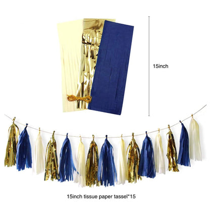 Decoração de festa de aniversário, banner de fundo azul marinho e dourado