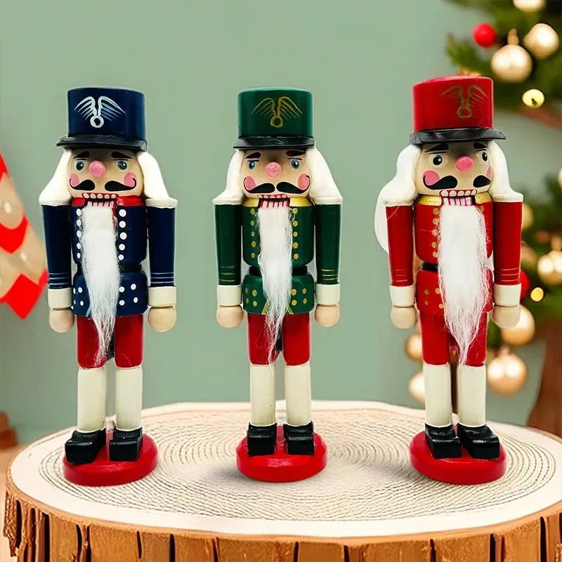 Quebra-nozes vermelho azul verde Ornamentos de quebra-nozes de madeira, decoração