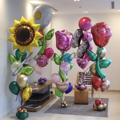 Bela Flor De Alumínio Forma Foil Balões Rosa Girassol Decoração festa Colorido Decoração