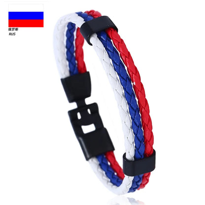 Pulseira de couro com bandeira tecida à mão multicolorido bandeira nacional PU pulseira