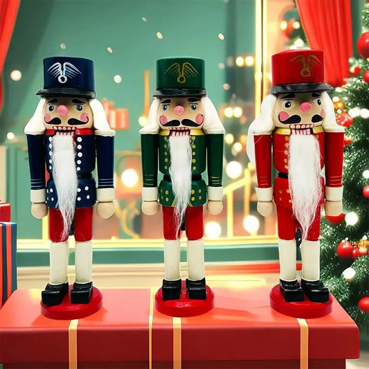 Quebra-nozes vermelho azul verde Ornamentos de quebra-nozes de madeira, decoração