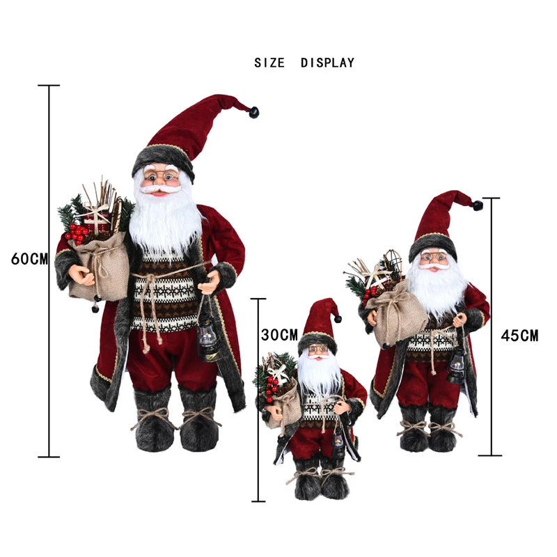 Boneco de Papai Noel em pé, enfeite de Natal para festa de Natal, lareira e férias 40cm