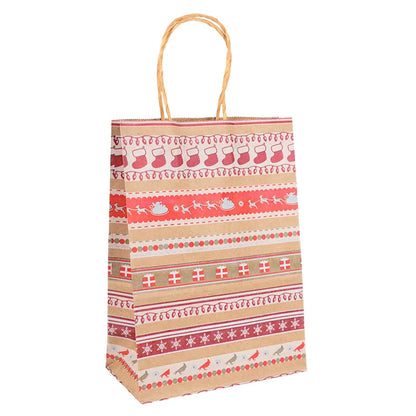 Kit de Sacolas Kraft para Embalagem e Presente - Estampa de Natal - 5 unidades -Natalina