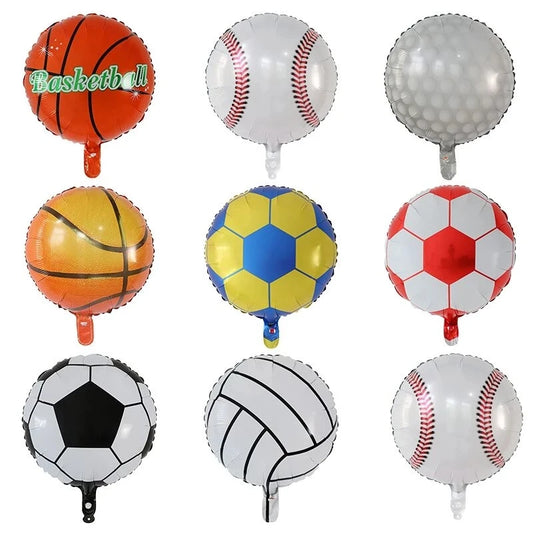 7 bolas de basquete, tênis, futebol e futebol, balões de alumínio de 45 cm para festas