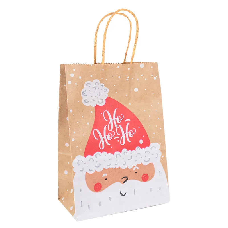 Kit de Sacolas Kraft para Embalagem e Presente - Estampa de Natal - 5 unidades -Natalina