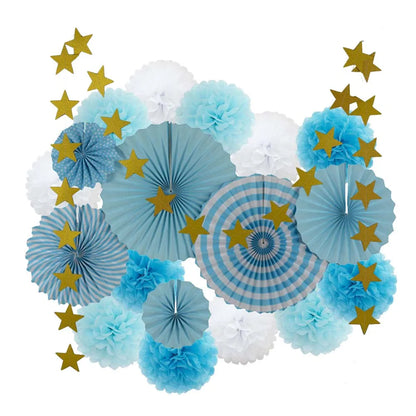 Conjunto Lanternas De Papel De Festa Pompom Decoração De Leque