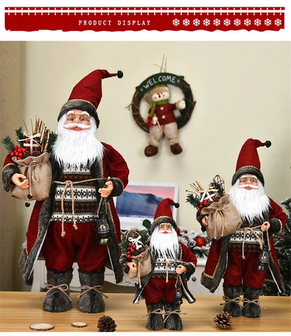 Boneco de Papai Noel em pé, enfeite de Natal para festa de Natal, lareira e férias 40cm