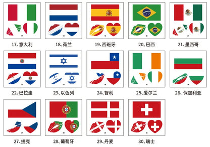 Tatuagens de bandeira do Brasil - 5 folhas de adesivos faciais temporários esportivos Copa