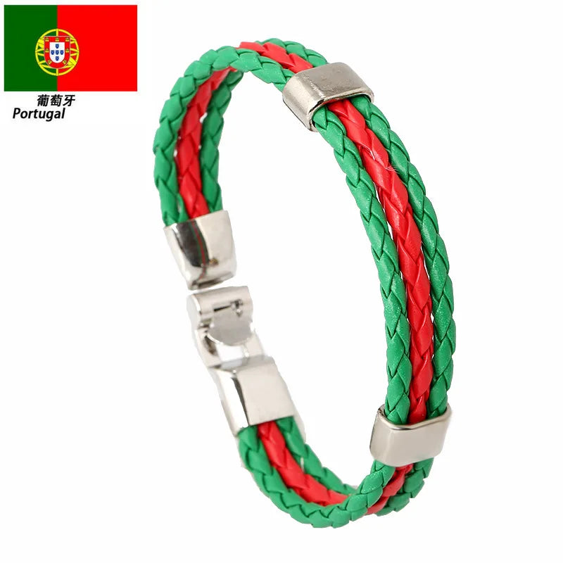 Pulseira de couro com bandeira tecida à mão multicolorido bandeira nacional PU pulseira