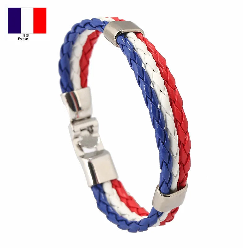 Pulseira de couro com bandeira tecida à mão multicolorido bandeira nacional PU pulseira