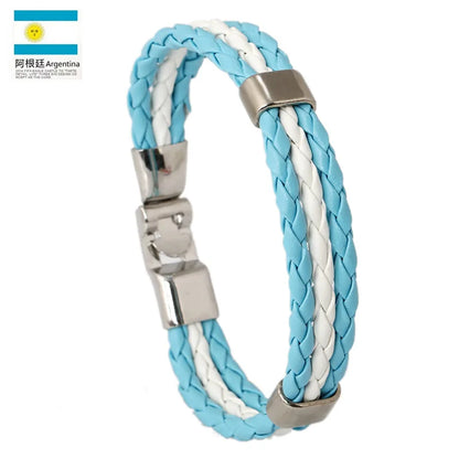 Pulseira de couro com bandeira tecida à mão multicolorido bandeira nacional PU pulseira