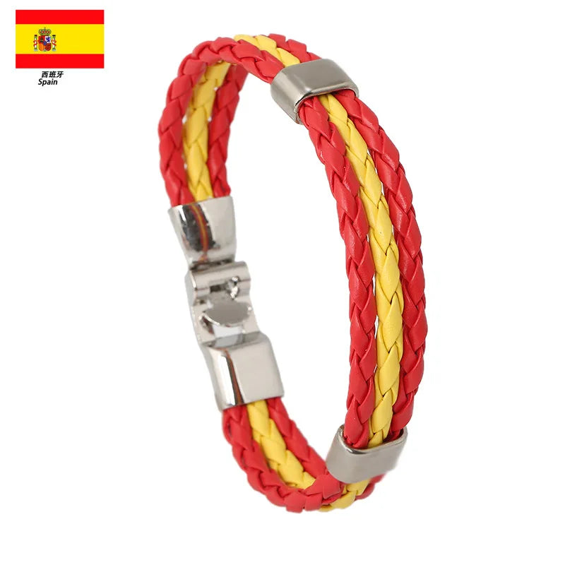 Pulseira de couro com bandeira tecida à mão multicolorido bandeira nacional PU pulseira