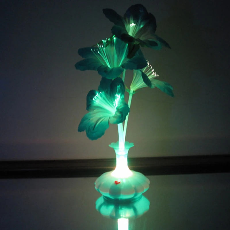 Led flor artificial lâmpada de fibra óptica flor lírio calla vaso luz da noite decoração