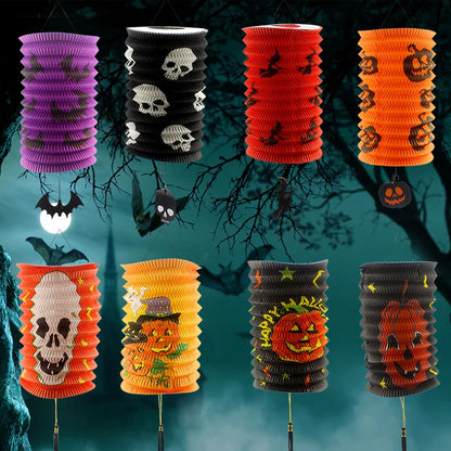 5 peças de lanternas de papel de Halloween Jack-O-Lanterna pendurado abóbora