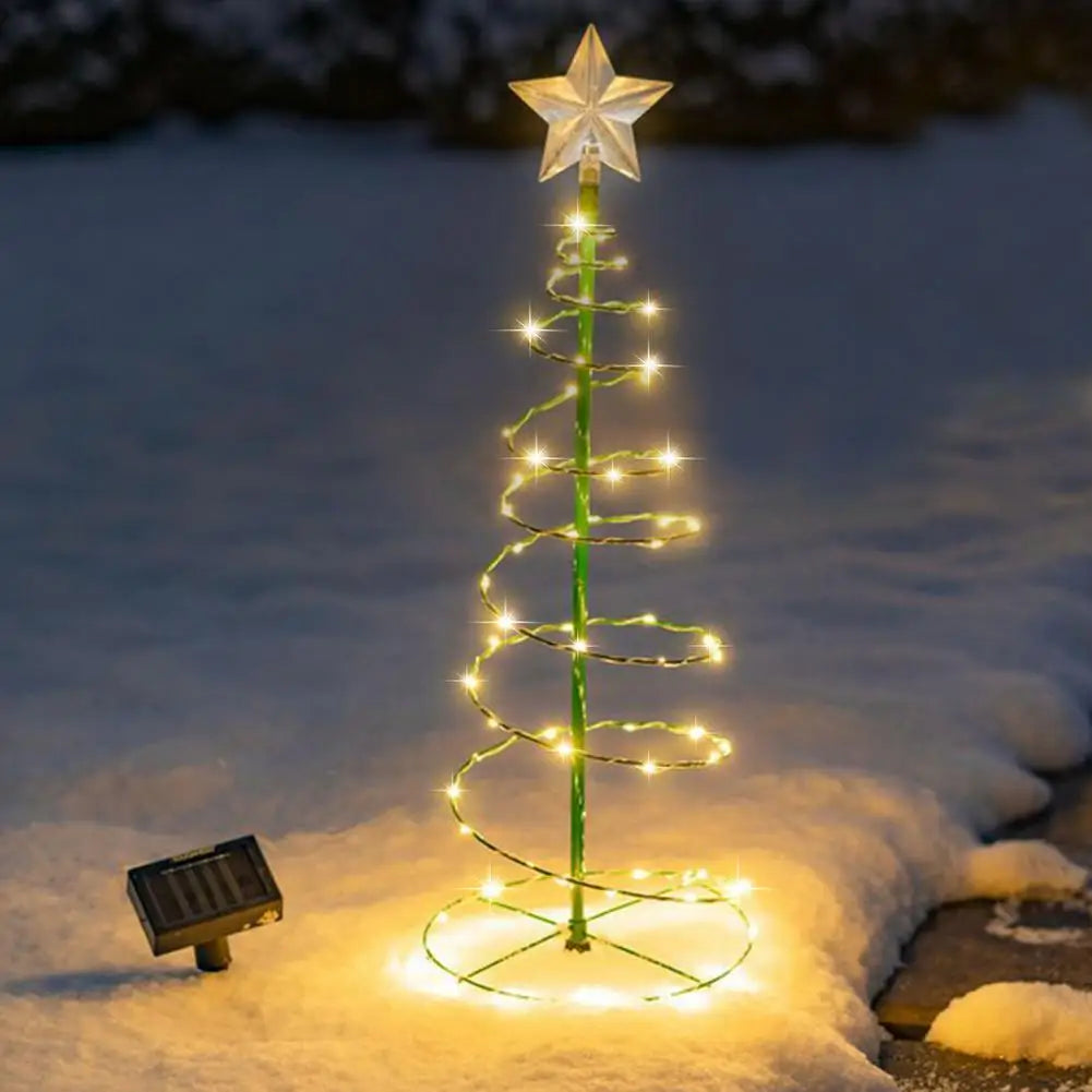 Decoração de árvore de Natal de metal solar espiral árvore natal luz led à prova d'água