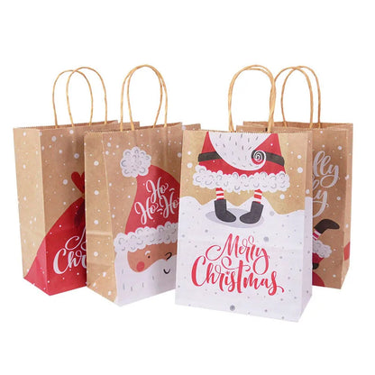 Kit de Sacolas Kraft para Embalagem e Presente - Estampa de Natal - 5 unidades -Natalina