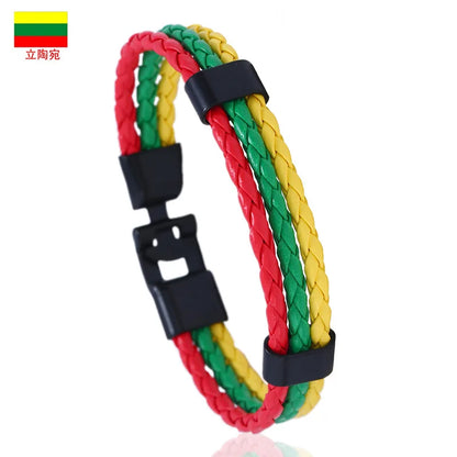 Pulseira de couro com bandeira tecida à mão multicolorido bandeira nacional PU pulseira