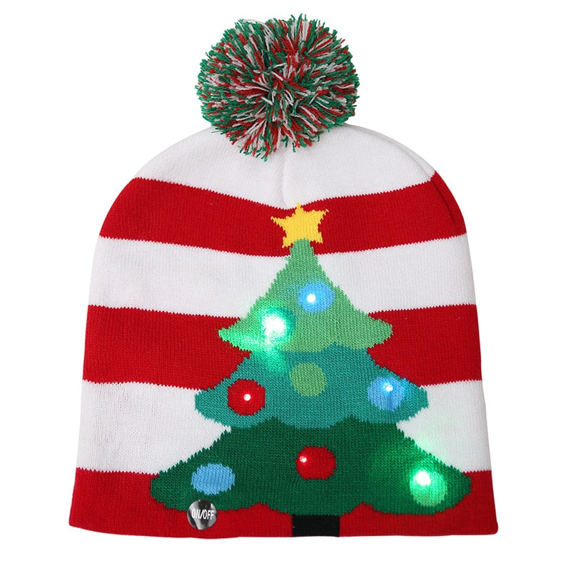 Chapéu de suéter de natal com led iluminado gorro de natal gorro de malha