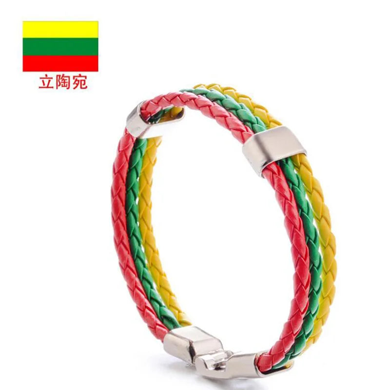 Pulseira de couro com bandeira tecida à mão multicolorido bandeira nacional PU pulseira