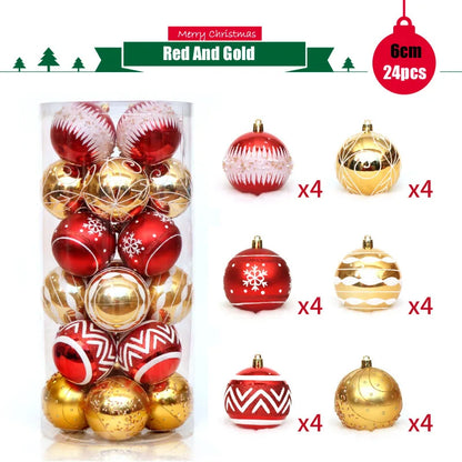 Enfeites de bola de Natal de ouro de 80 mm, 24 peças, conjunto de enfeites de alívio árvore