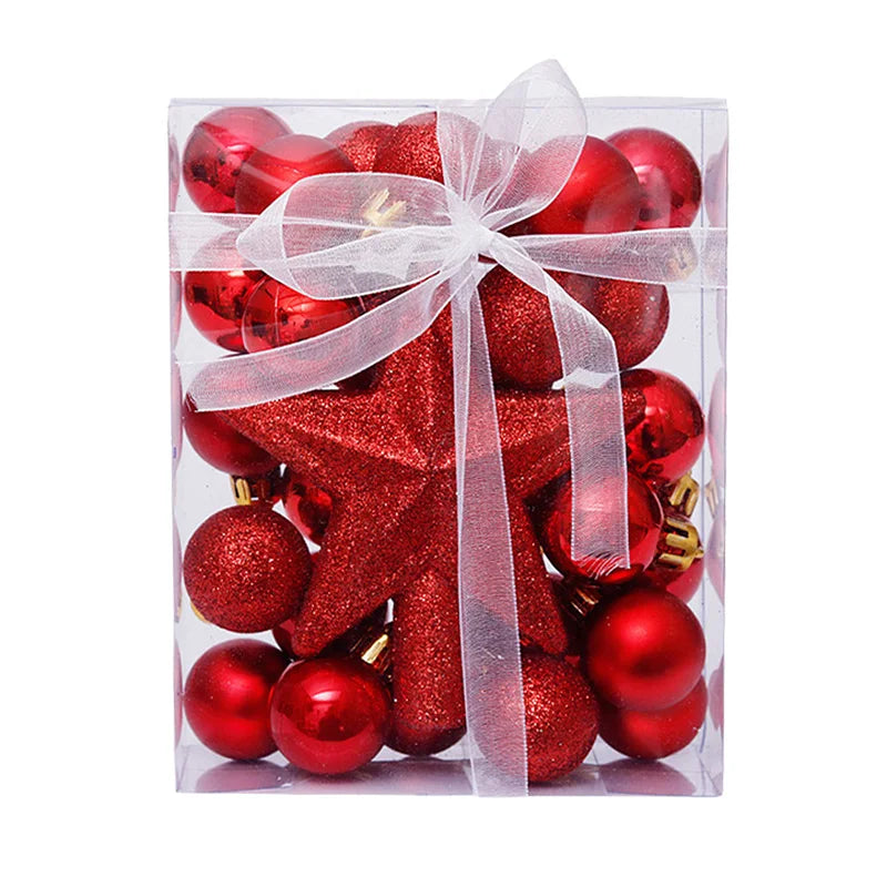 Kit bolas de Natal pingente 30 peças Bola de Natal de 3 cm com topo de árvore de Natal